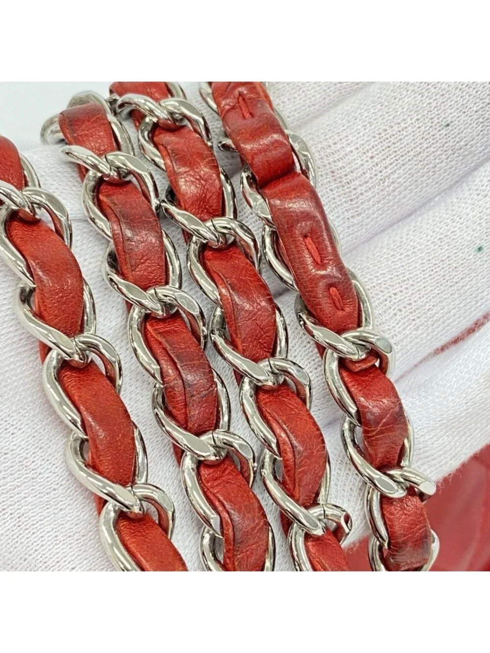Chanel Shoulder Bag Quilted Lambskin Red Silver